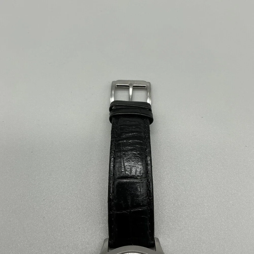 ESQ Movado Swiss E5203 Mens Watch 35mm Black Dial Leather Date New Battery